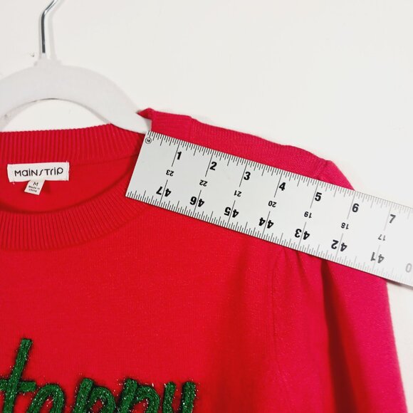 Main Strip, Happy Holidays Tinsel Sweater, Red W/ Green SZ MED, Novelty, Festive - Picture 12 of 15